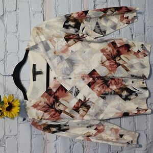 WHBM sweater cardigan floral & sparkle geometrical pattern w/ snaps SzM
